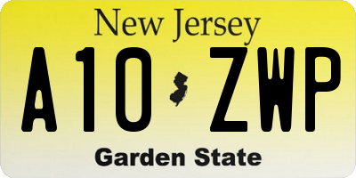 NJ license plate A10ZWP