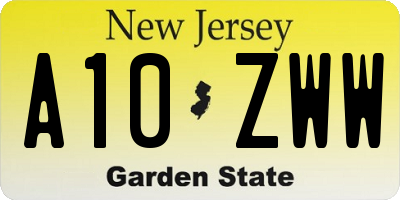 NJ license plate A10ZWW