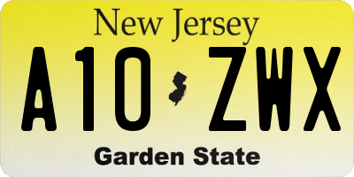 NJ license plate A10ZWX