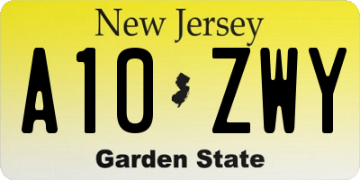 NJ license plate A10ZWY