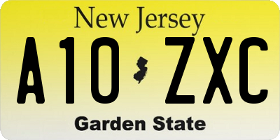 NJ license plate A10ZXC