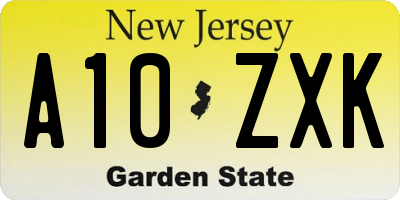 NJ license plate A10ZXK