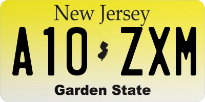NJ license plate A10ZXM