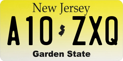 NJ license plate A10ZXQ