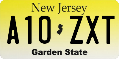 NJ license plate A10ZXT