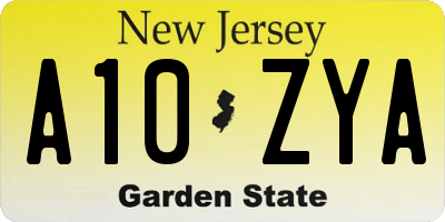 NJ license plate A10ZYA