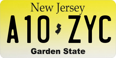 NJ license plate A10ZYC