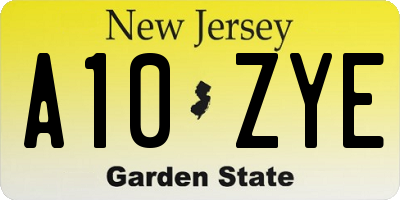 NJ license plate A10ZYE