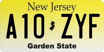 NJ license plate A10ZYF