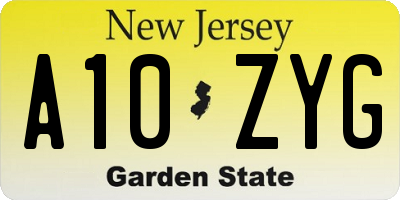 NJ license plate A10ZYG