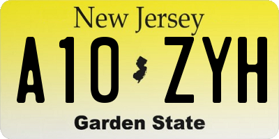 NJ license plate A10ZYH