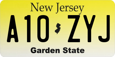 NJ license plate A10ZYJ