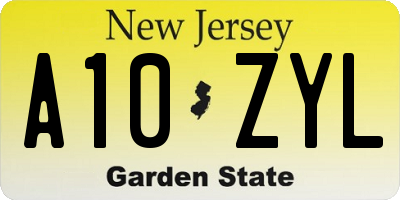 NJ license plate A10ZYL