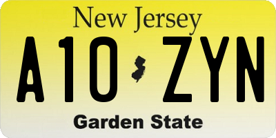 NJ license plate A10ZYN