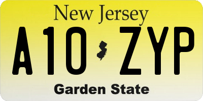 NJ license plate A10ZYP