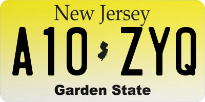 NJ license plate A10ZYQ