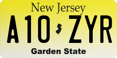 NJ license plate A10ZYR