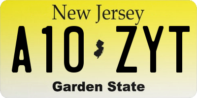 NJ license plate A10ZYT