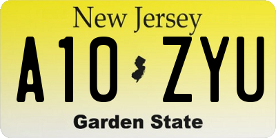 NJ license plate A10ZYU