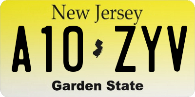 NJ license plate A10ZYV