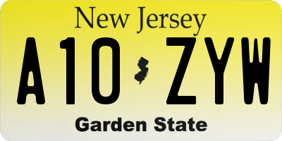 NJ license plate A10ZYW