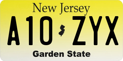 NJ license plate A10ZYX