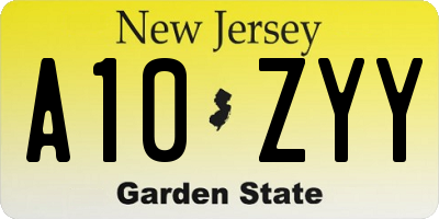 NJ license plate A10ZYY