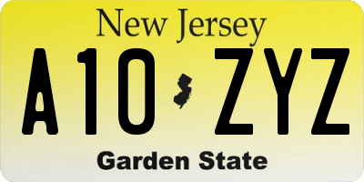 NJ license plate A10ZYZ