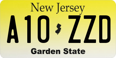 NJ license plate A10ZZD