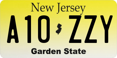 NJ license plate A10ZZY