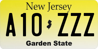 NJ license plate A10ZZZ