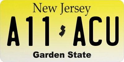 NJ license plate A11ACU