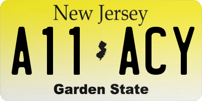 NJ license plate A11ACY