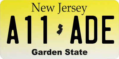 NJ license plate A11ADE