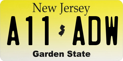 NJ license plate A11ADW