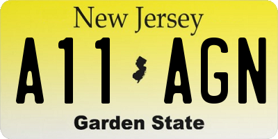 NJ license plate A11AGN