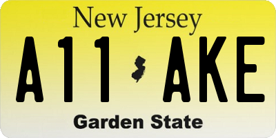NJ license plate A11AKE
