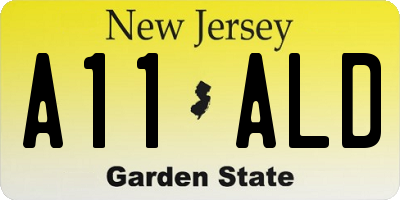 NJ license plate A11ALD