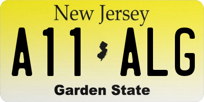 NJ license plate A11ALG