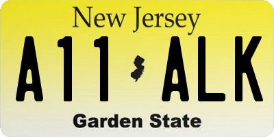 NJ license plate A11ALK