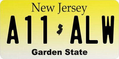 NJ license plate A11ALW