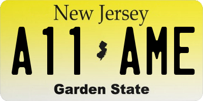 NJ license plate A11AME