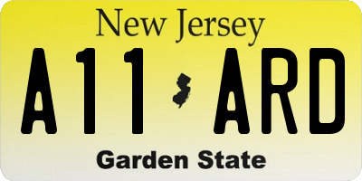 NJ license plate A11ARD