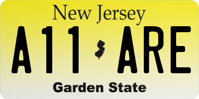 NJ license plate A11ARE
