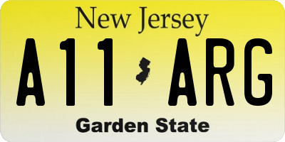 NJ license plate A11ARG