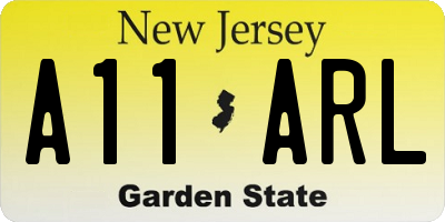 NJ license plate A11ARL