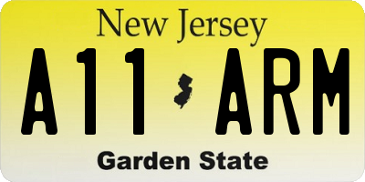 NJ license plate A11ARM