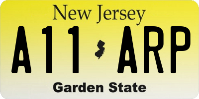 NJ license plate A11ARP