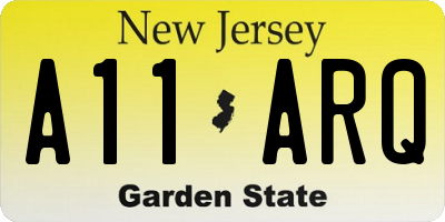 NJ license plate A11ARQ