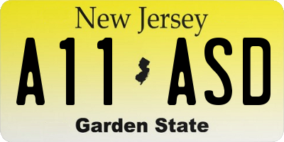NJ license plate A11ASD